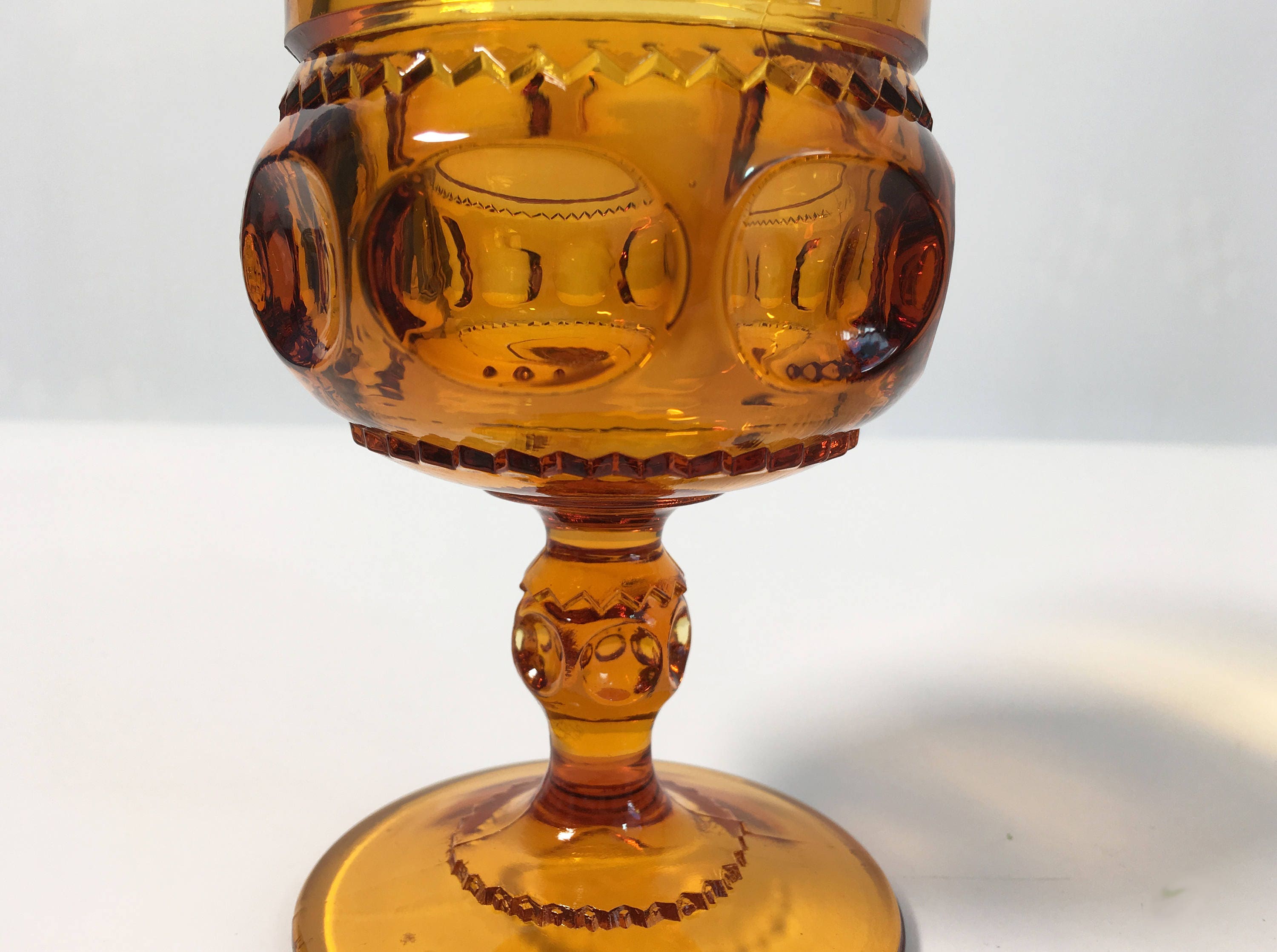 5 Vintage Amber Glass Wine Water Glasses Decorative Sides & Stems w