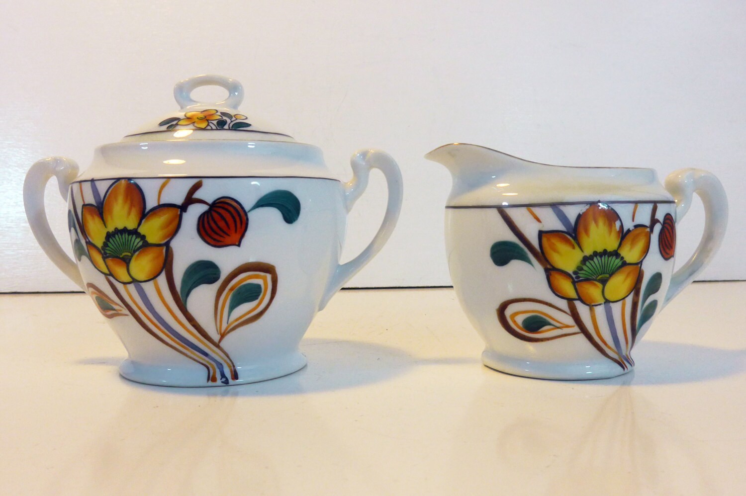 Noritake Teapot Sugar Creamer Vintage Lusterware Hand Painted