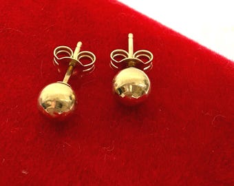 Vintage 14K Post Ball Earrings - 5mm Round Pair Pierced Studs - Dainty Vintage Retro Mid century Jewelry - Classic Accessory w/ FRH HallMark
