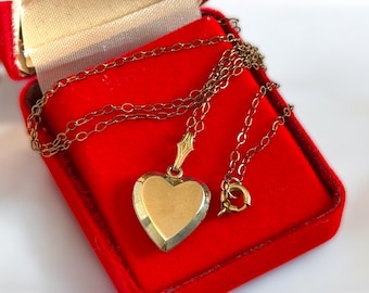 Vintage Small Heart Locket on 12K Gold Fill Chain - Small Petite Retro Gilt Sweetheart Pendant Necklace w/ 2 Photo Wells - Gift Young Girl