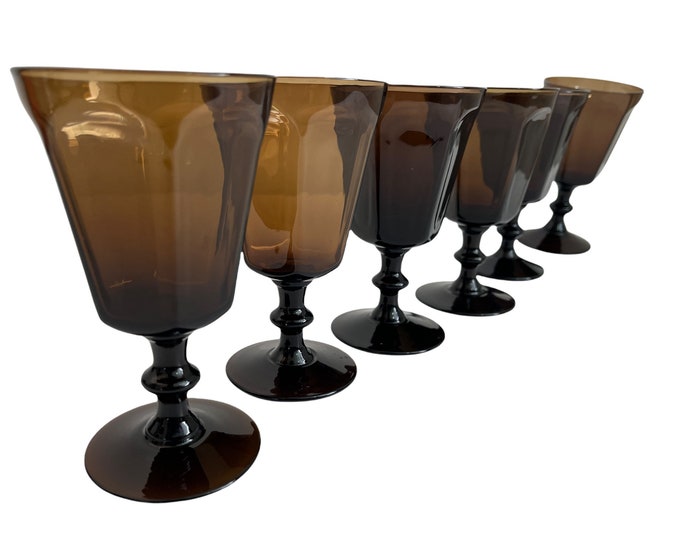 Vintage Set 6 Antique Brown By Lenox Wine Glasses - Late Mid Century Modern Serving Entertaining Dining Stemware - Dinner Parties Party