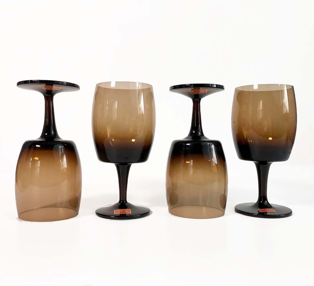 Gorham Accent Brown 10oz Water Goblets Set of 4 Dark Brown Stemmed