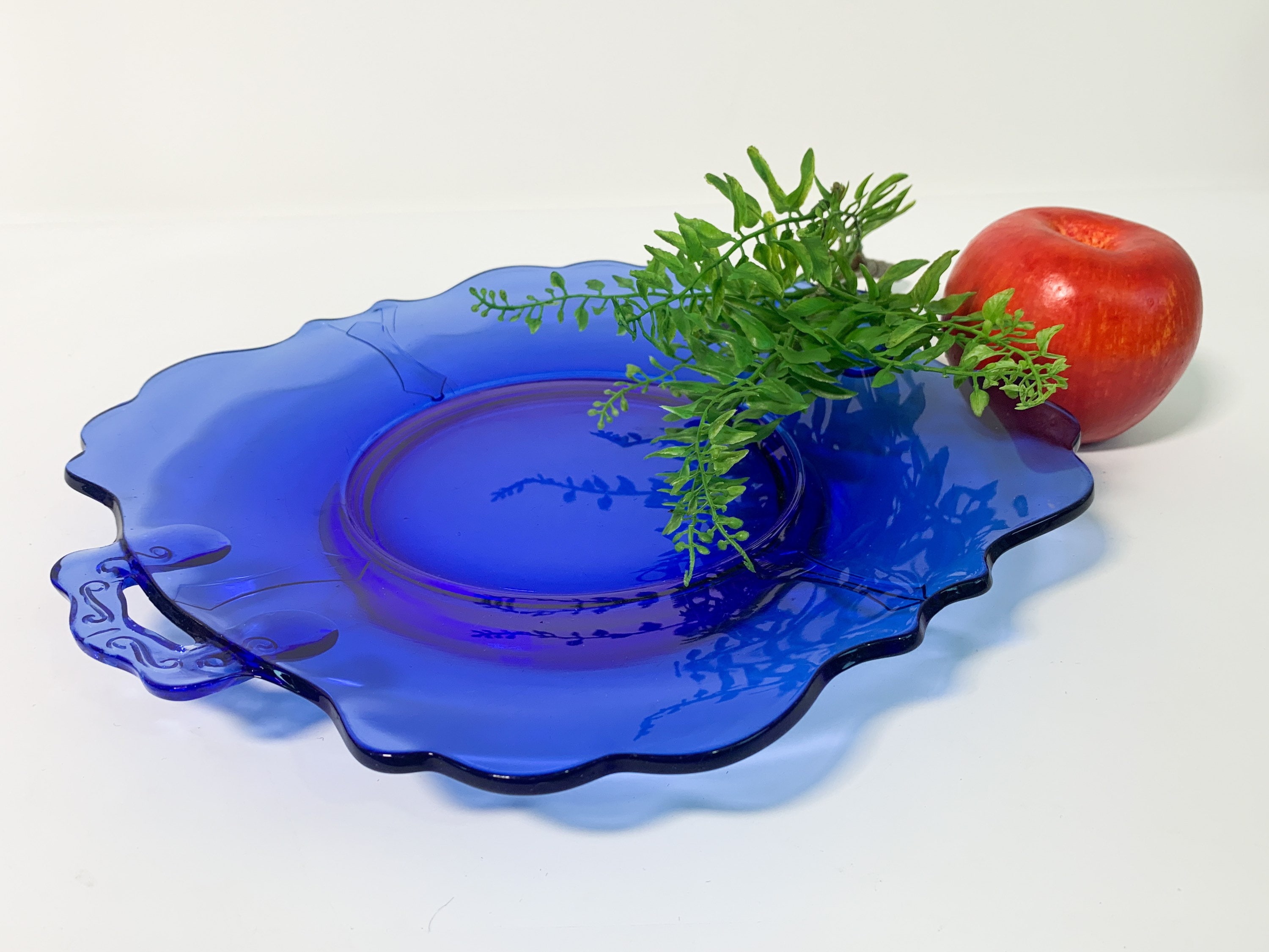 Vintage Cobalt Blue Mt Pleasant Two Handled Cake Plate Smith Glass Co