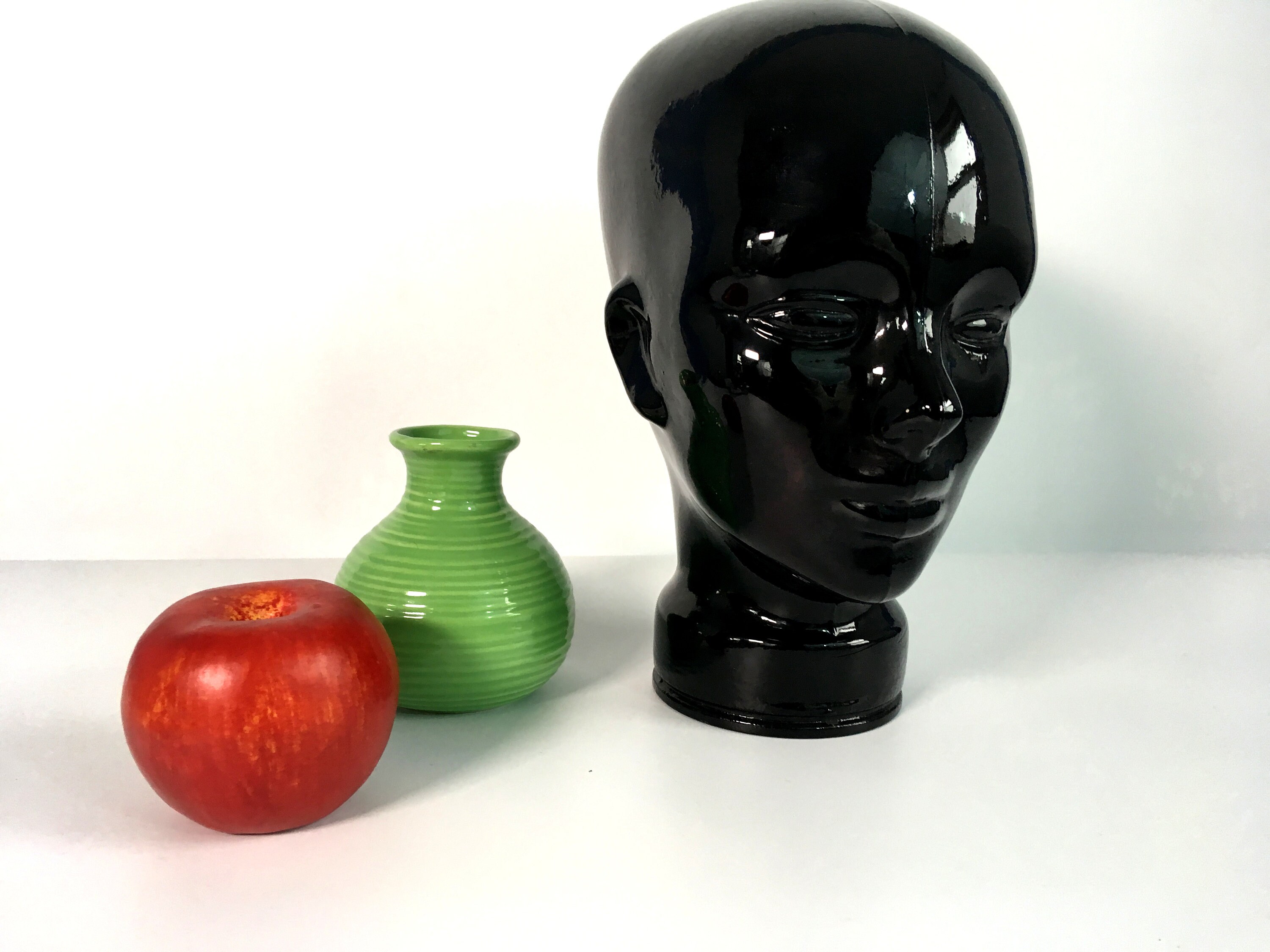 Kitschy Black Glass Head Bust - Vintage Display Piece - Retro Decor Heavy  Glass Face or Bust Statue