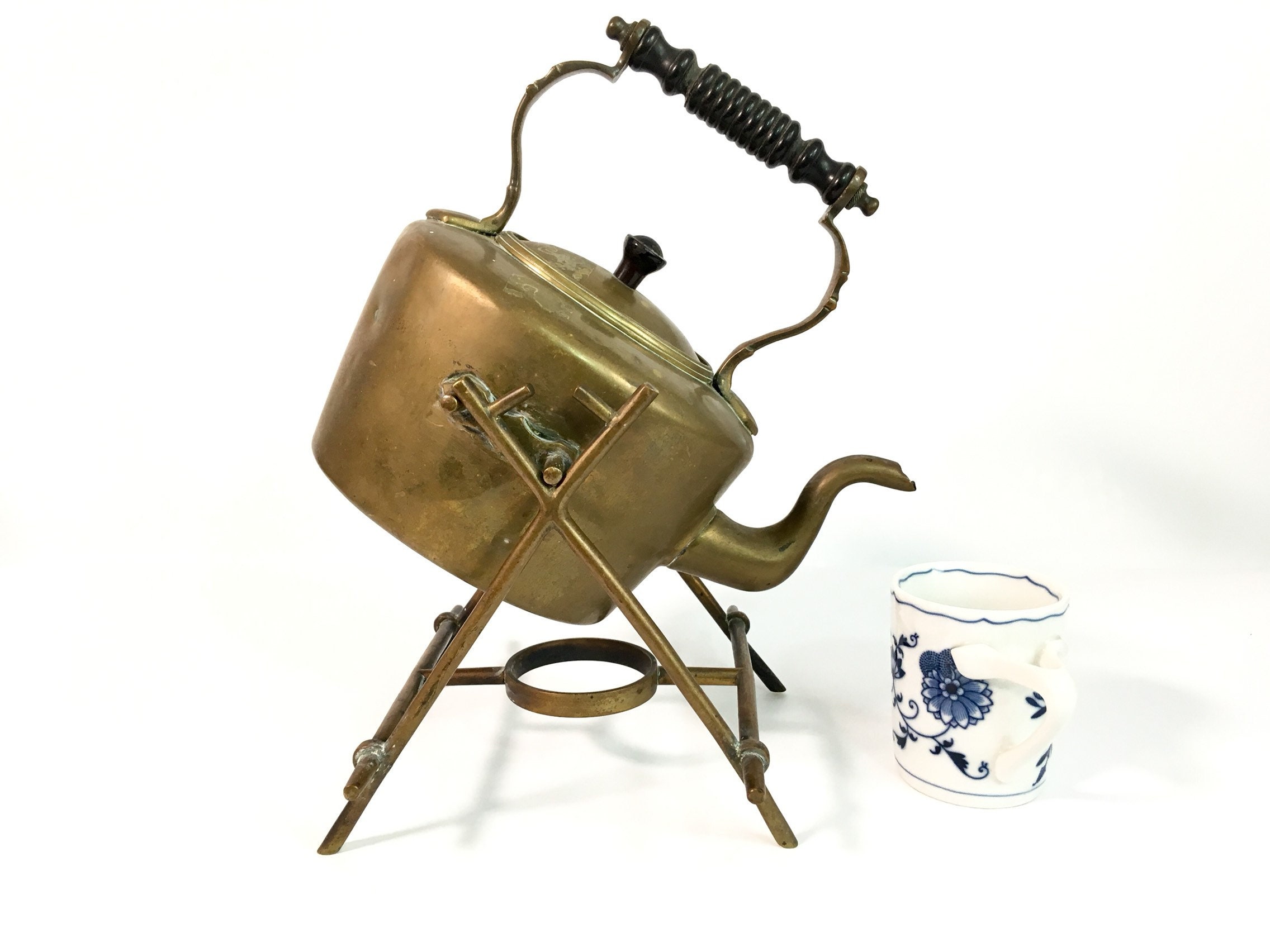 1800s SWS&B Co. Antique Brass English Spirit Tea Kettle / Teapot on