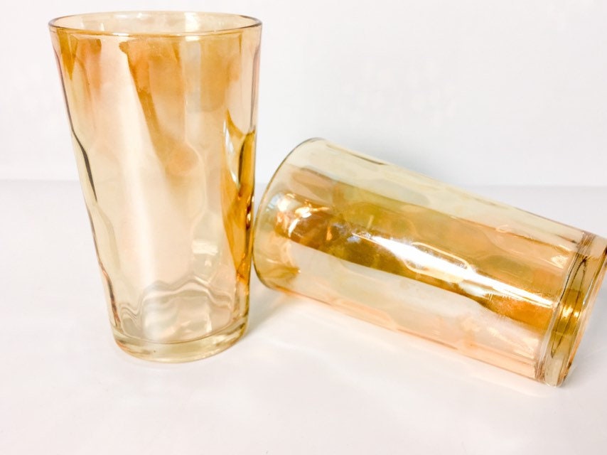 4 Depression Glass Hex Optic Iridescent Flat Tumblers Vintage Glasses