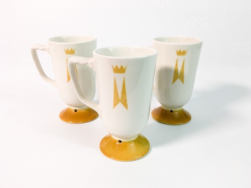 Vintage Carbone Yellow Footed Ceramic Irish Coffee Mugs (Set of 3