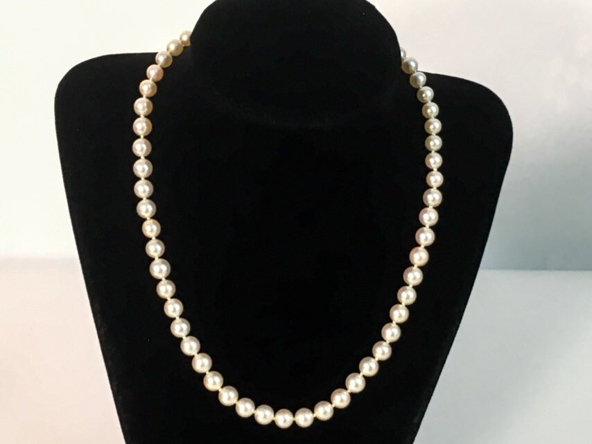 Vintage Pearl Necklace w/ Sterling Silver Clasp 17 Long Single Strand