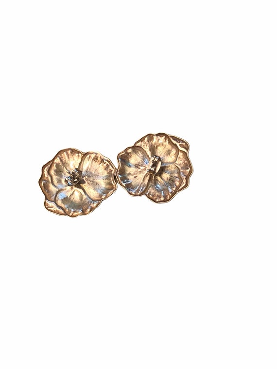 Vintage Sterling Silver Flower Earrings - Flower … - image 9