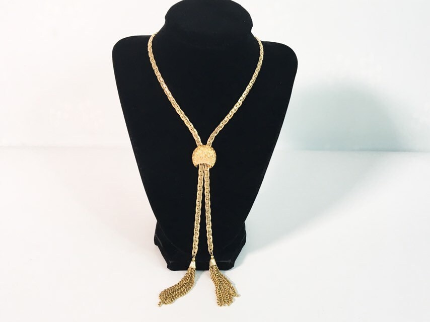 Corocraft Bezel Set glass Gold plat Chain Link Necklace . Long Length  Sautoir E