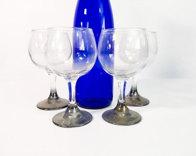 Vintage Set of 4 Silver Ombre Stemmed Wine Glasses - Ombre Lusterware Mid Century Modern Barware - Mad Men Retro Wine - Dinner Parties Party