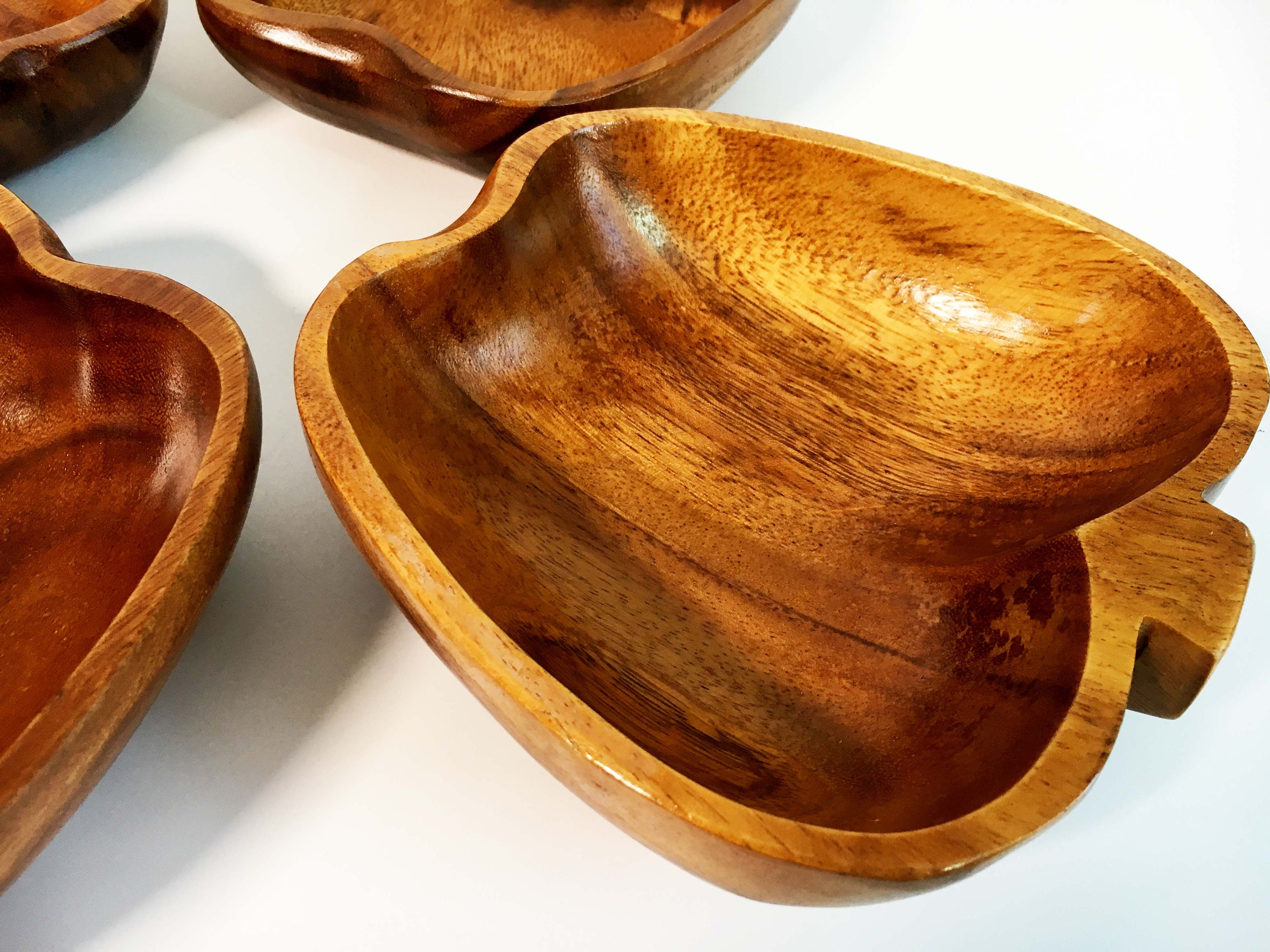 Vintage Set of 4 Apple Shaped Small Wooden Rustic Bowls Wood / Monkey