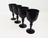 Vintage Set of 4 Black TOSCANY Crystal Wine / Water Glasses - Lead Crystal Goblets - Midnight Crystal '70s Halston - Party / Entertaining