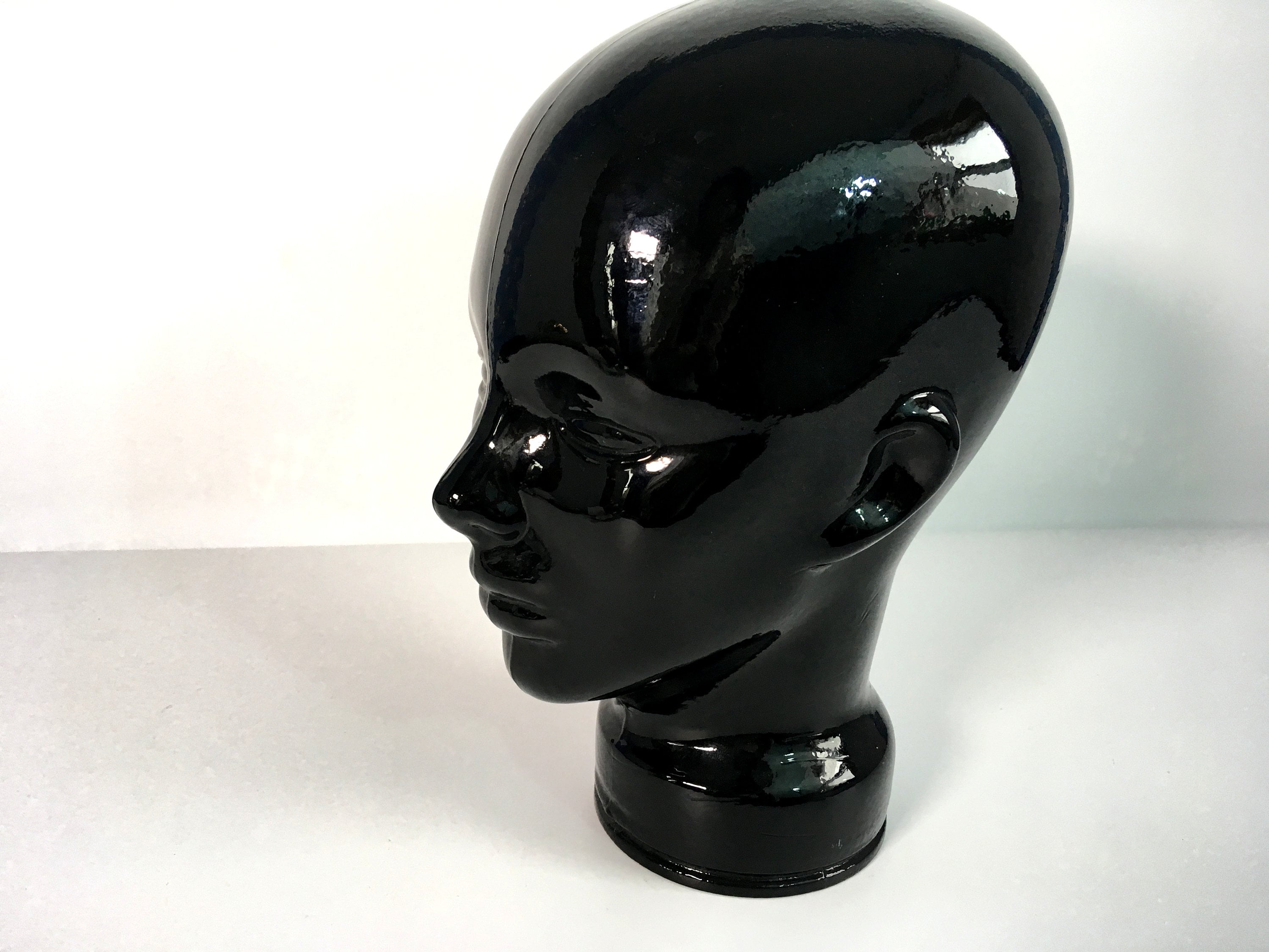 Kitschy Black Glass Head Bust - Vintage Display Piece - Retro Decor Heavy  Glass Face or Bust Statue