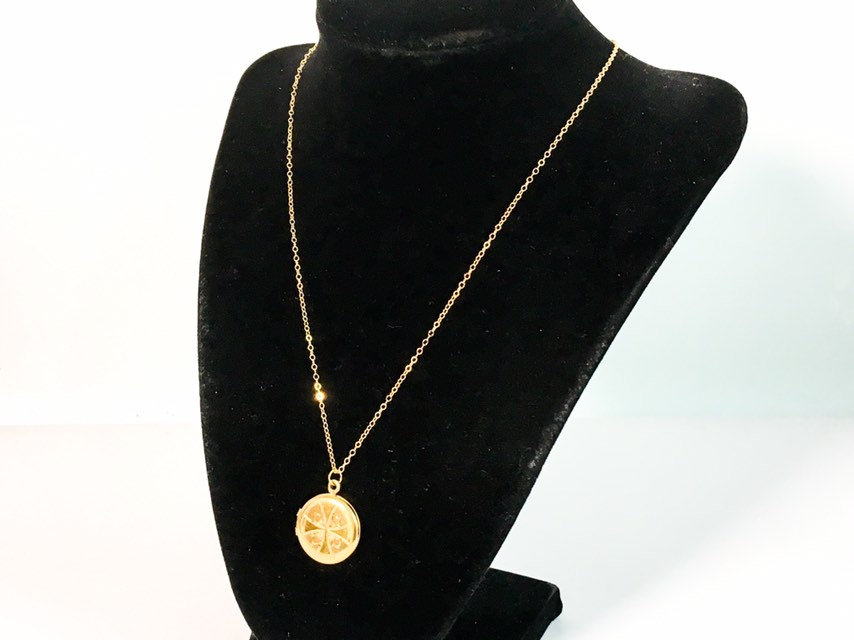 Vintage WEH Gold Filled Round Locket Necklace w/ Etched Flower Cross ...