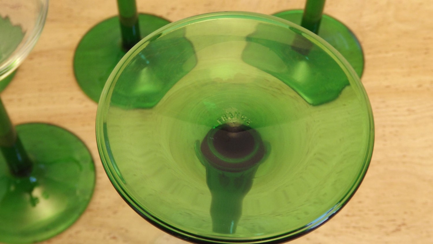 6 Alsatian wine glasses with green stems – Chez Pluie