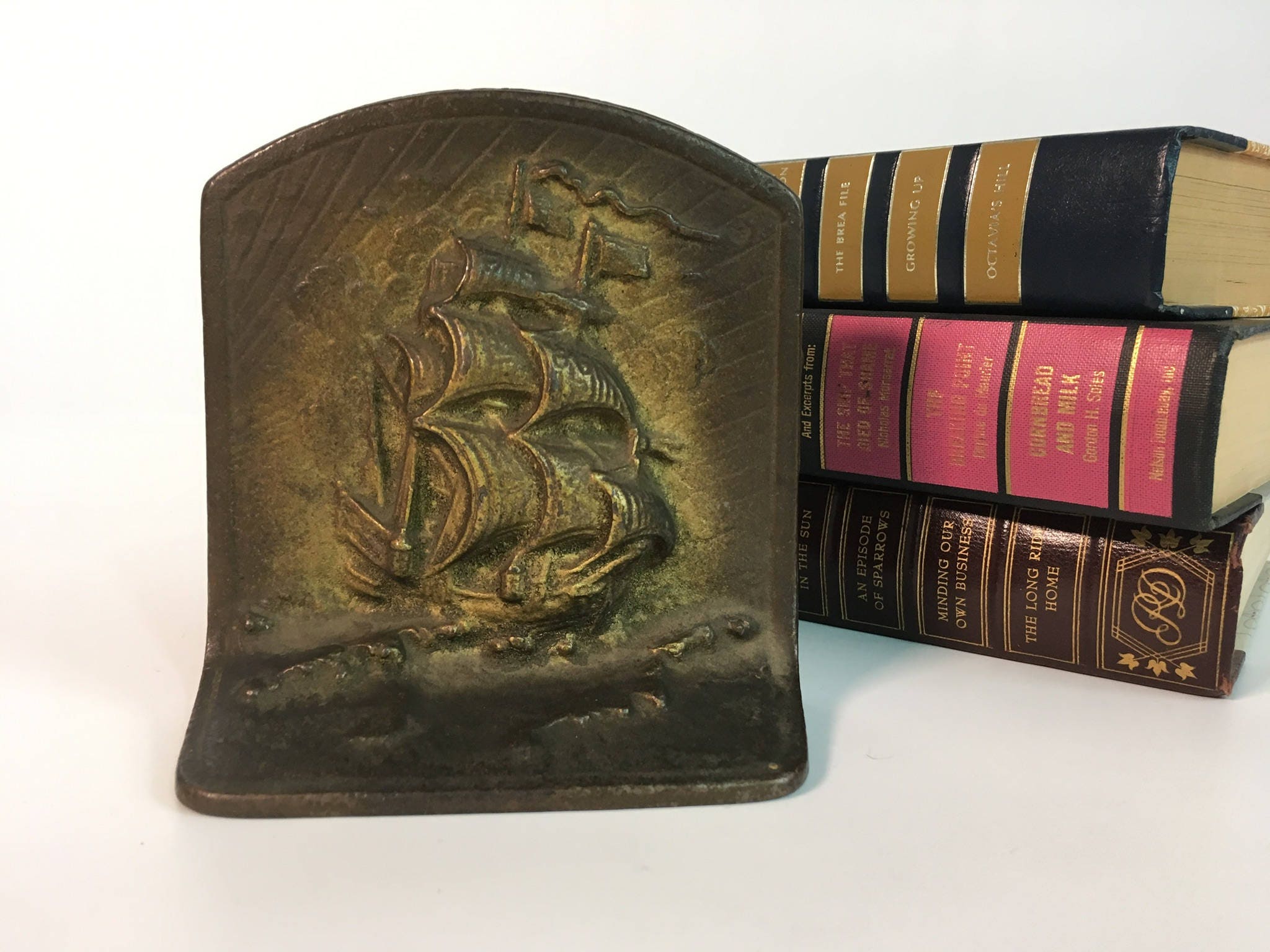 Vintage / Antique Ship Nautical Bookend Cast Metal Copper Colored