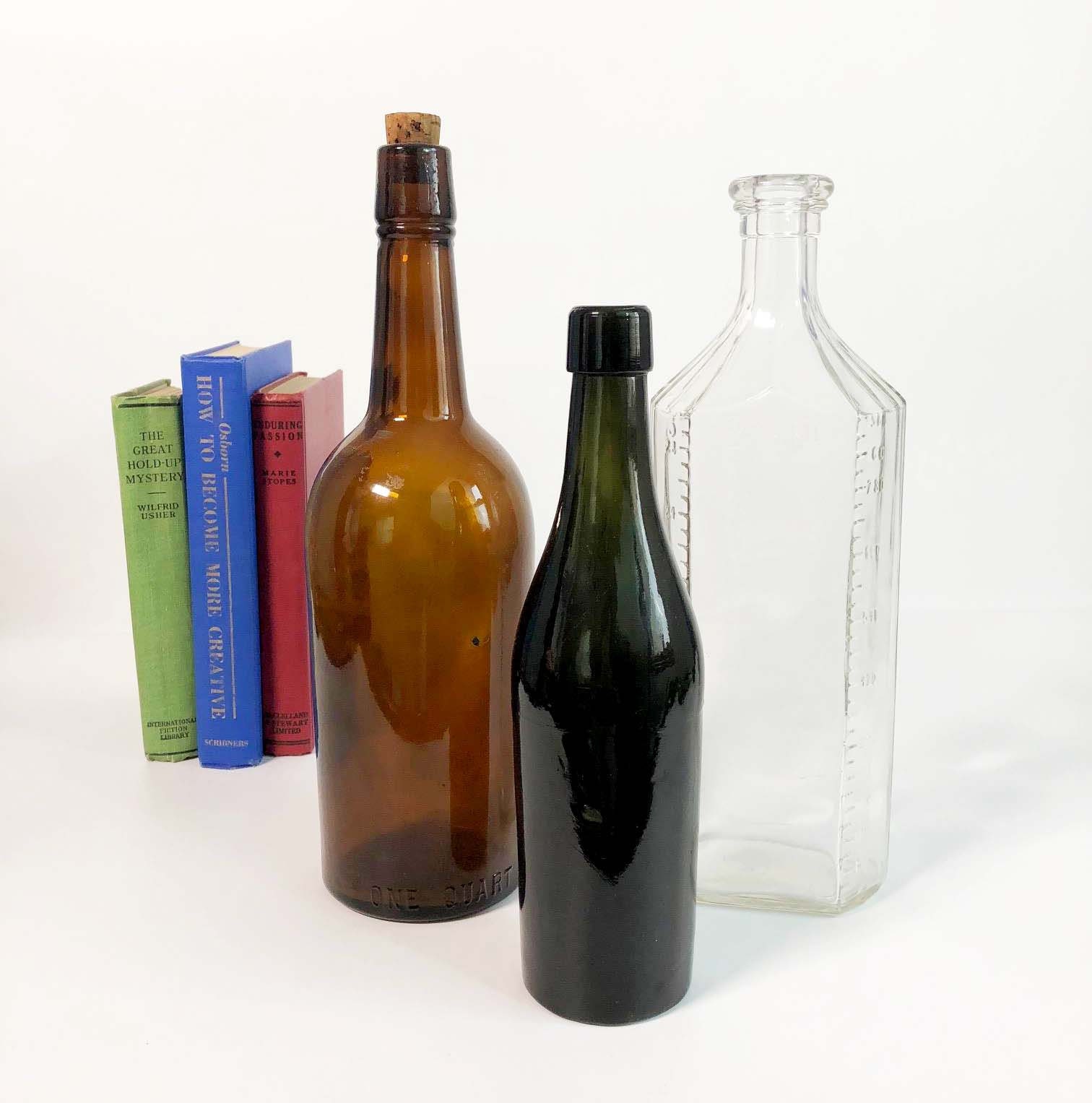 Vintage Tall Bottle Collection Brown Green Clear Glass Vase / Bottles