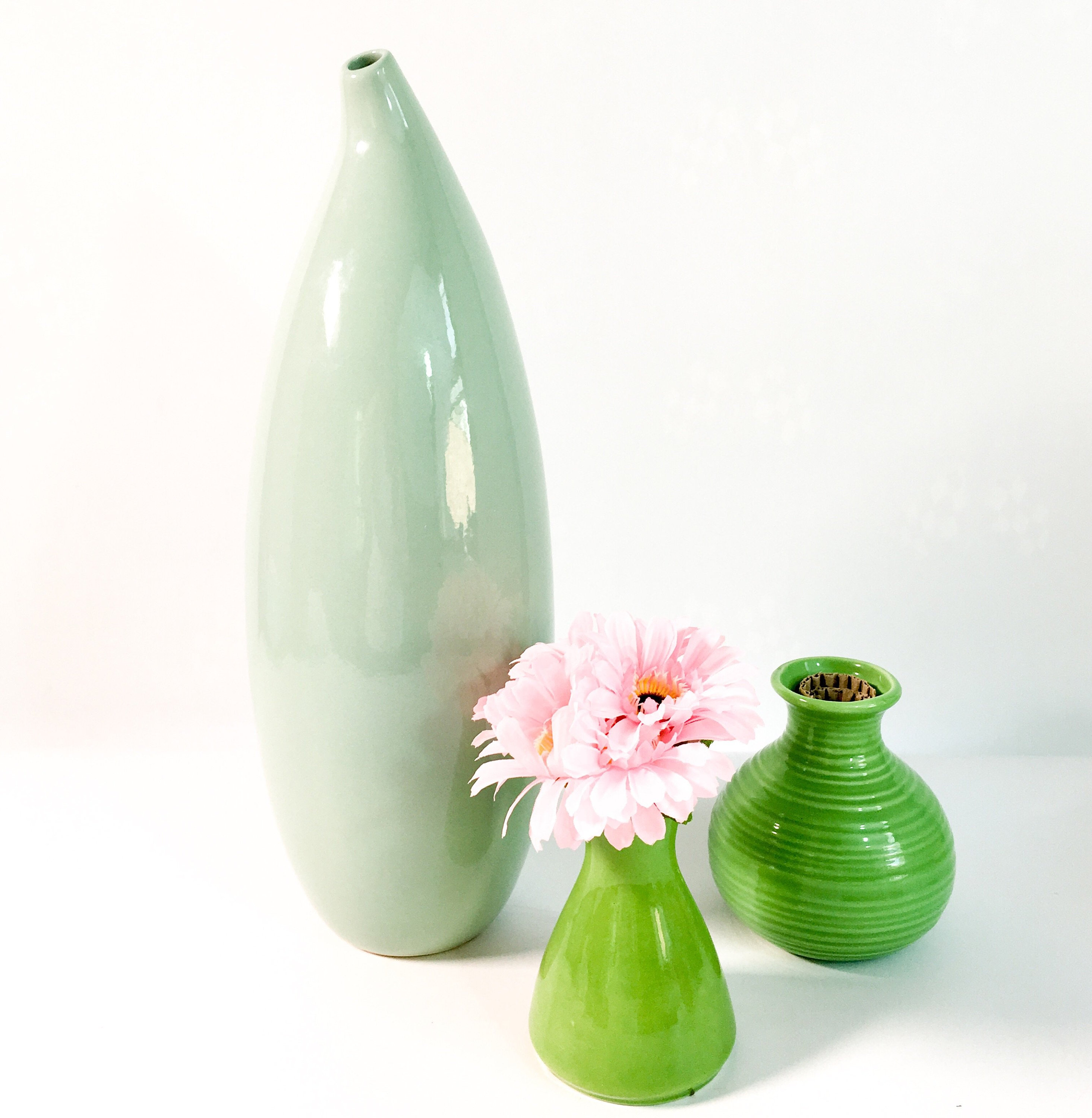 Vintage Mid Century Mod Vase Tall Light Green Boho Funky Home Decor