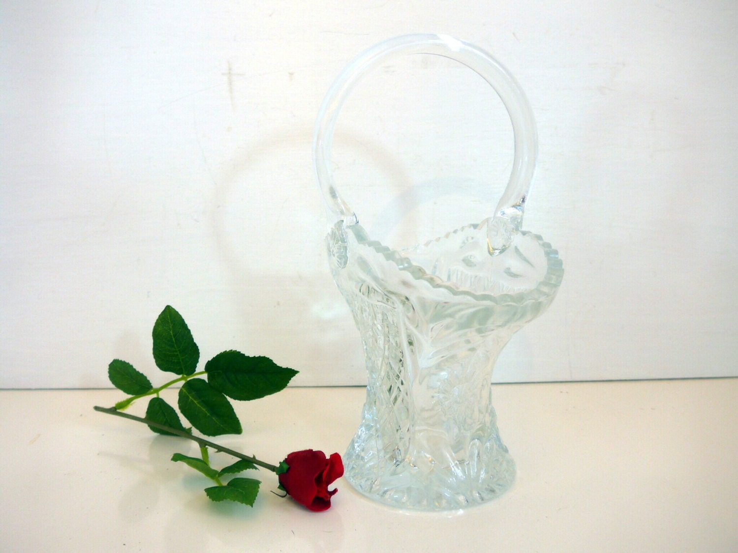 Vintage Princess House Crystal Basket 10 Tall Floral Diamond Crystal