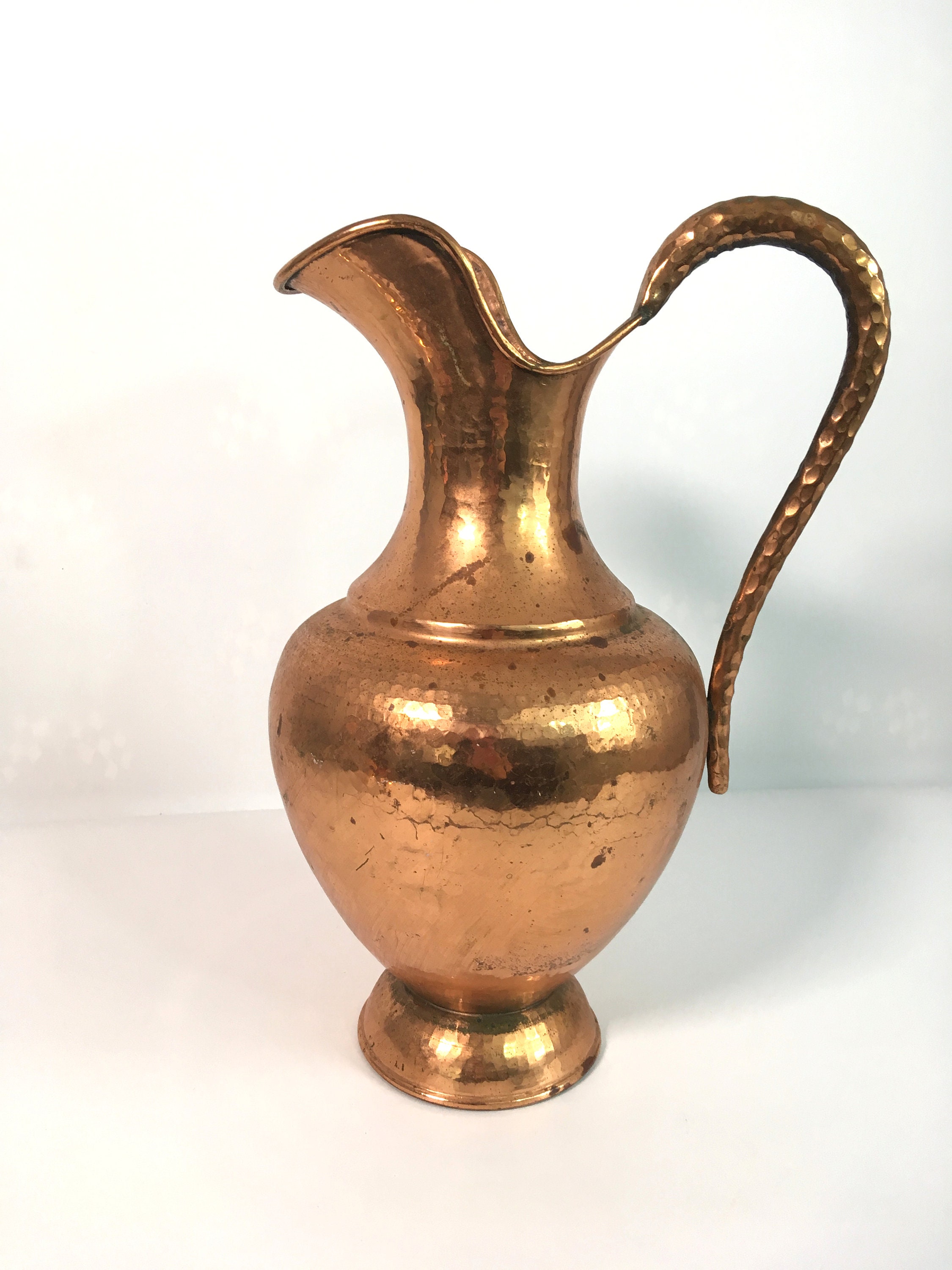 Vintage Large Hammered Copper Pitcher Italy Design Home Decor Jug