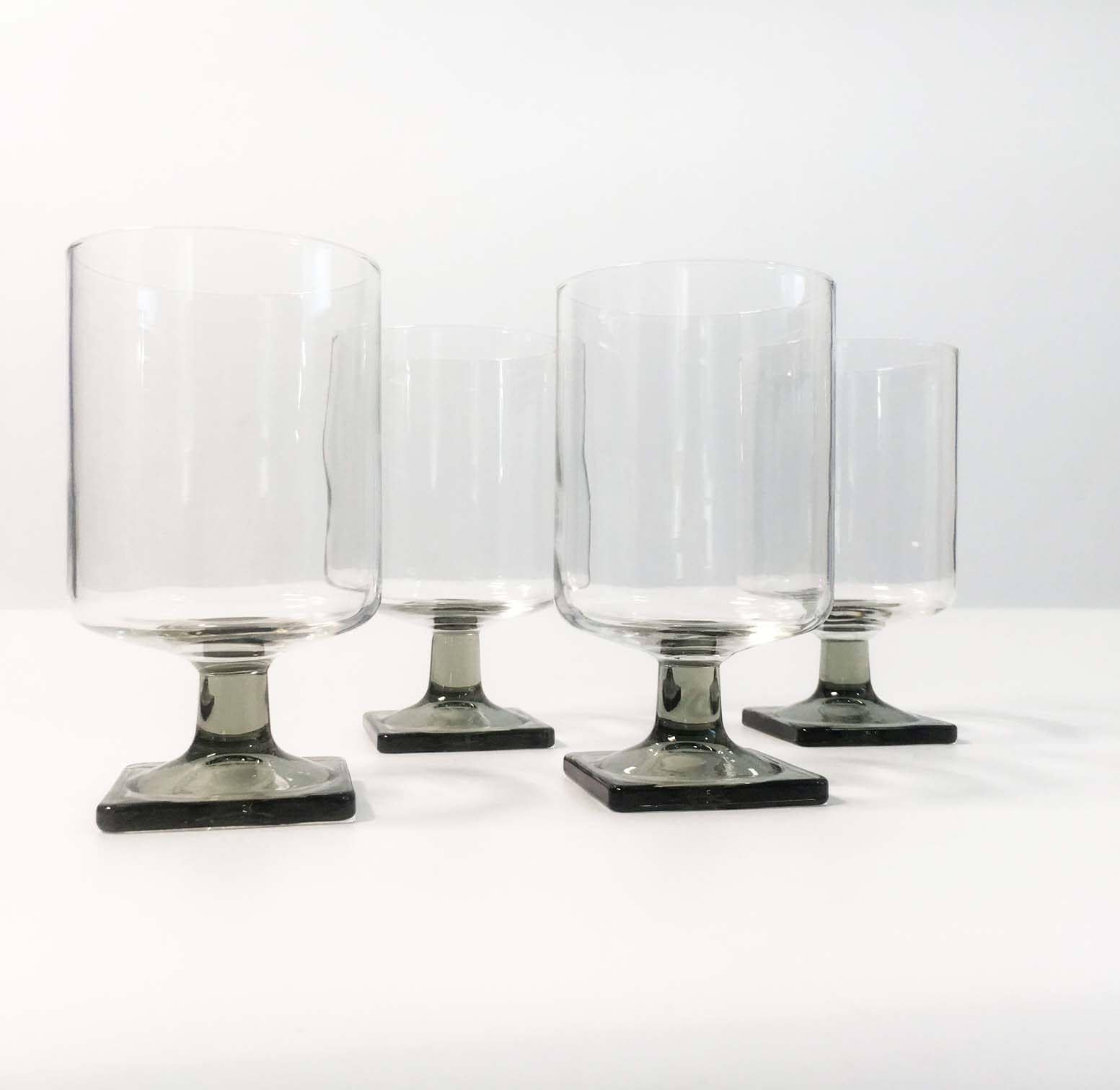 Vintage Federal Nordic Grey Wine Glasses Set 4 Square Midnight Smoky