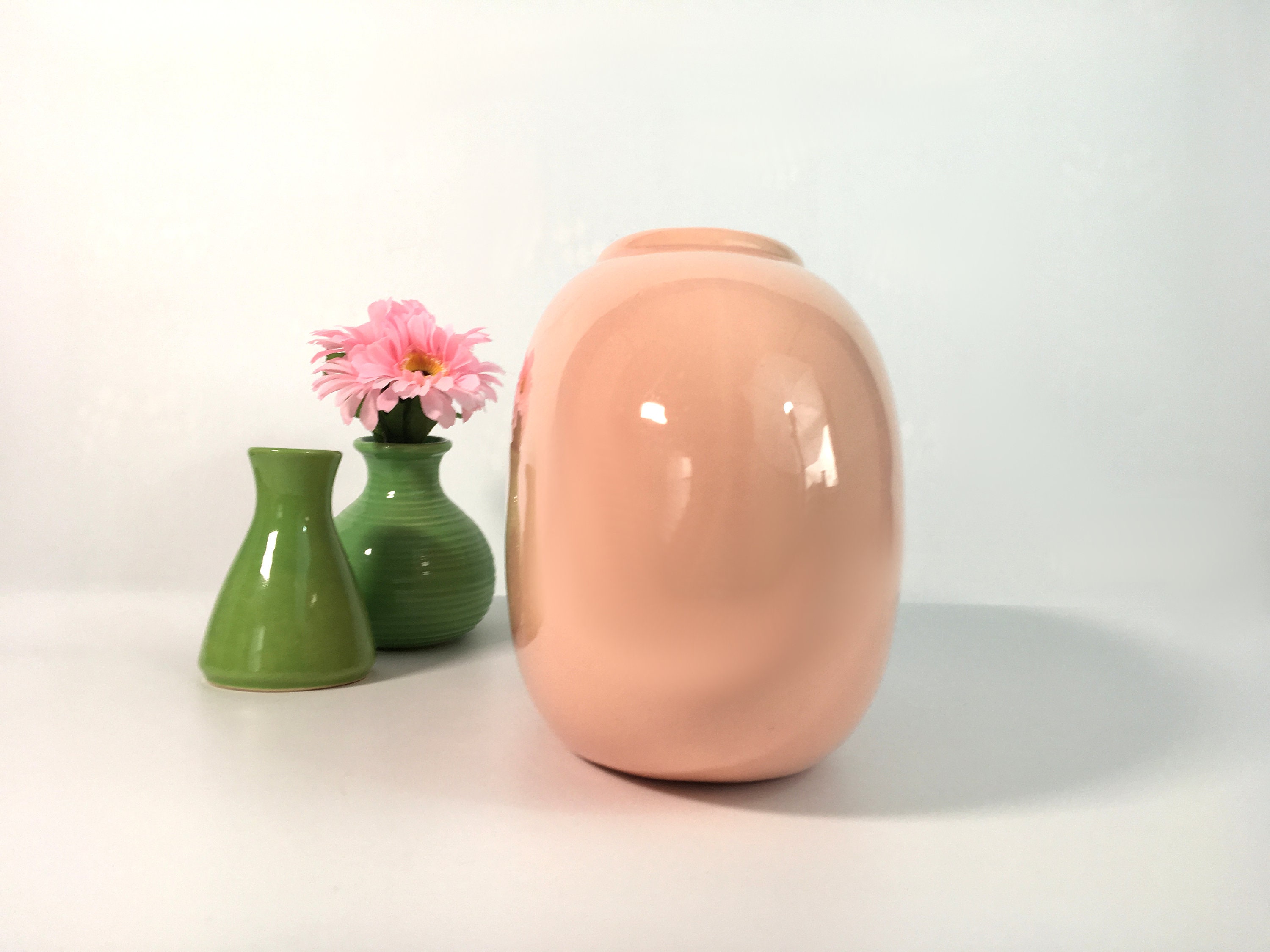Vintage Salmon Pink Haeger Pottery Low Oval Vase Ceramic Model 4317