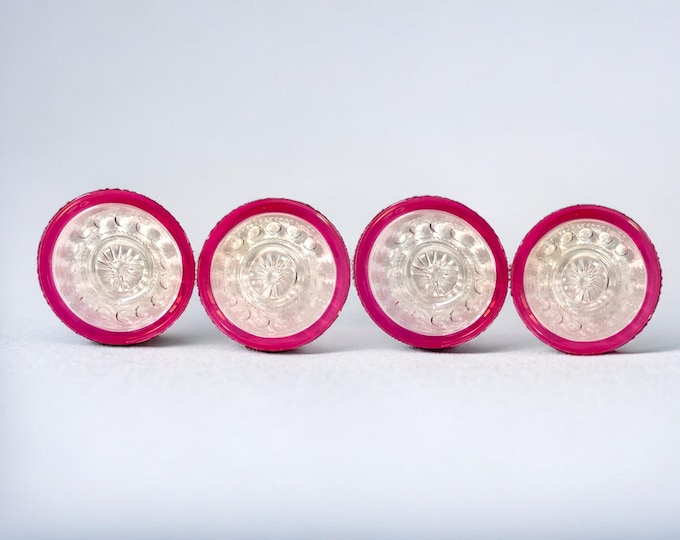 4 Vintage King's Crown Tiffin Franciscan Clear w/ Red Flash Glass Salad Plates - Decorative Smaller Size - Vintage Retro Tableware Dishes