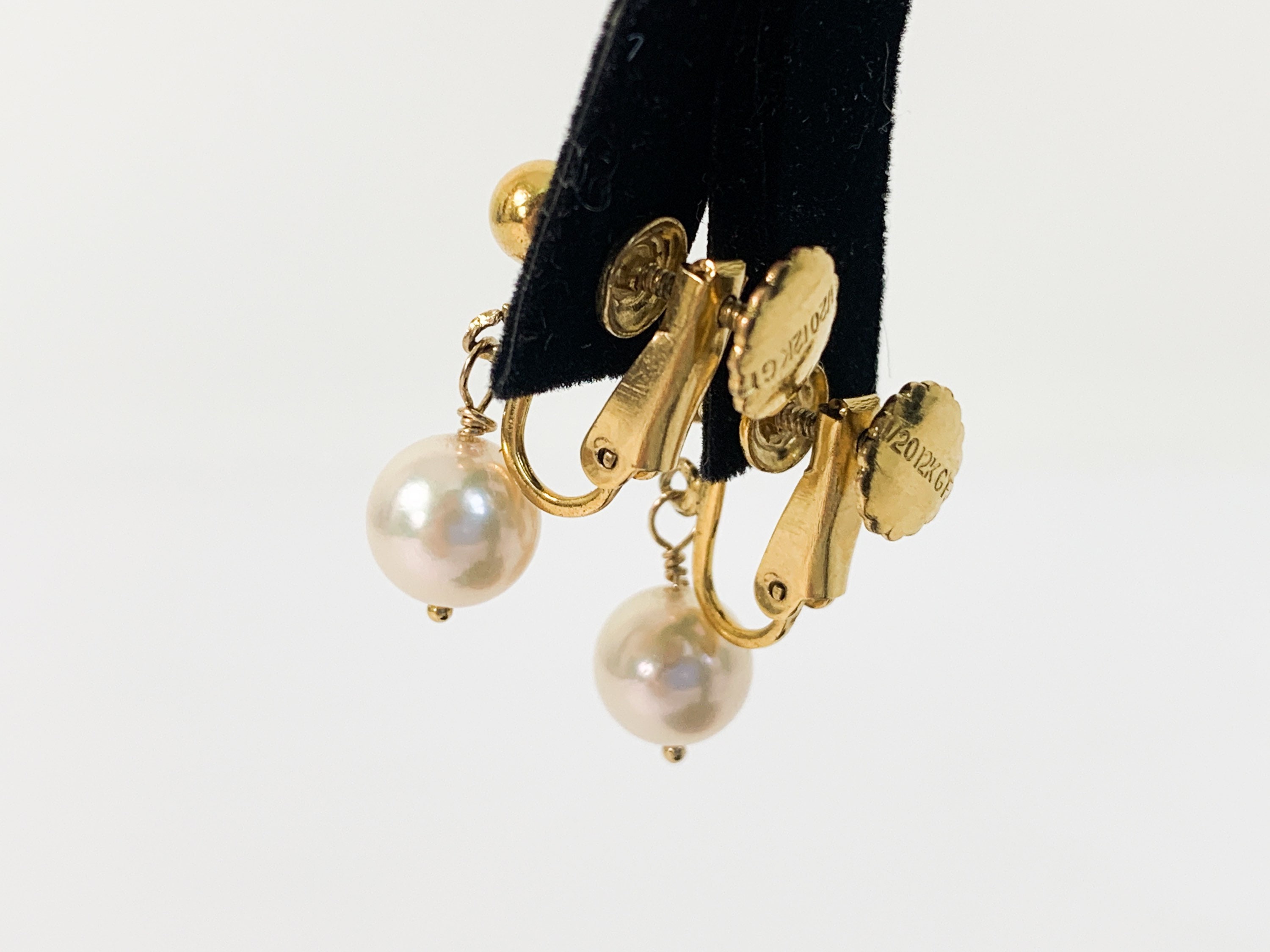 Vintage Pearl & 12K Gold Filled Earrings Retro Dangle Genuine Pearl