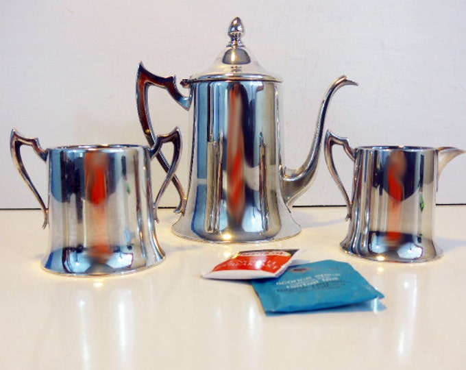 Vintage TEA SERVICE Silver plate Teapot Creamer & Sugar by Armor Co EPC - Silverplate Tea Service or Coffee Pot w/ Sugar and Creamer