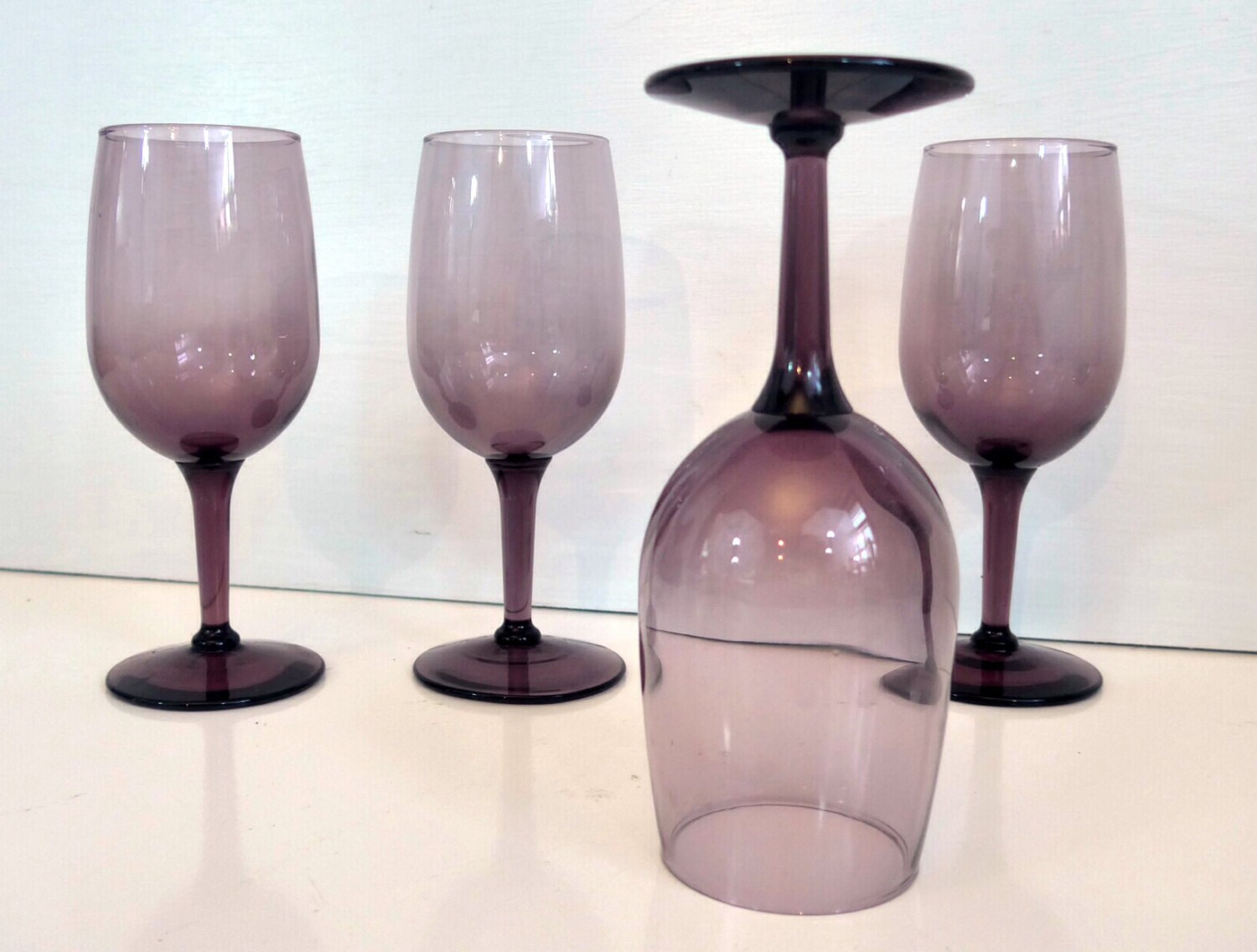Vintage Purple Wine Glasses Retro Set of 5 Stemmed Purple Wine