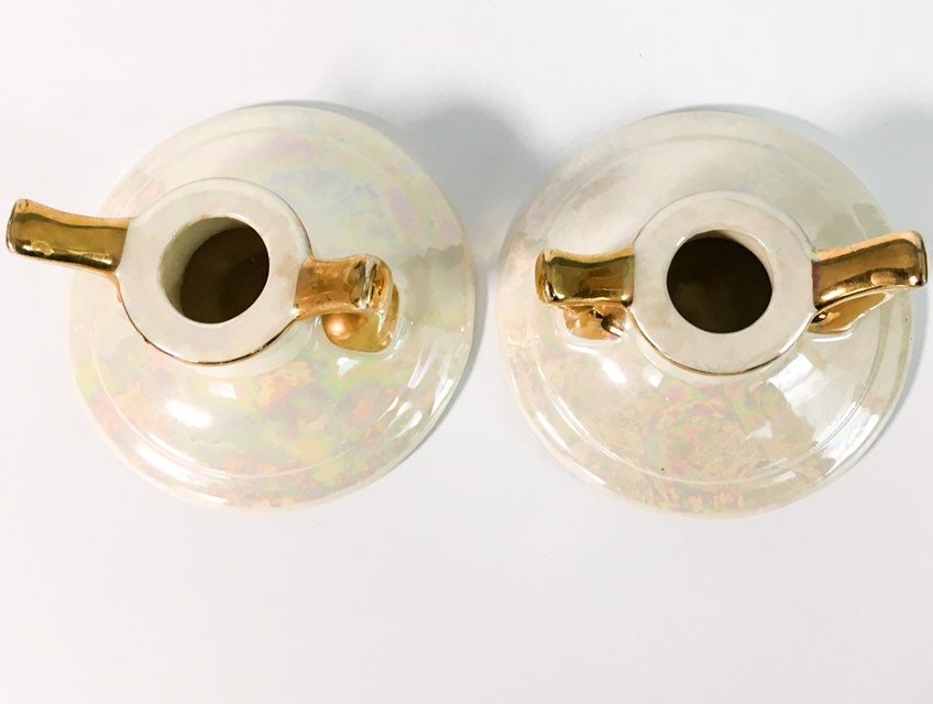 Pair Candlestick Holders Pearl China Comany Vintage Set Pearlized