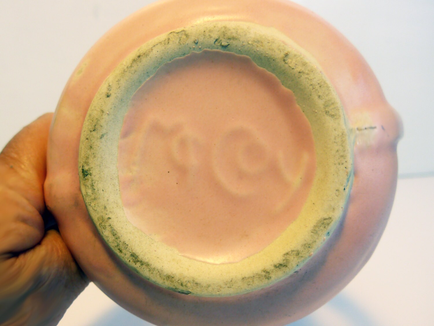 Vintage McCoy Pottery Pink / Salmon Vase Two Handle Vase w/ Embossed