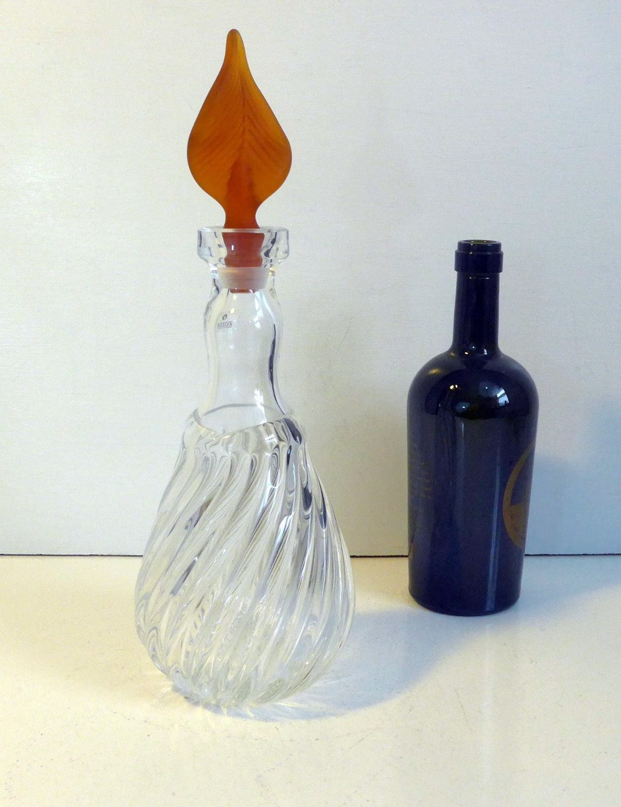 Zodax Decanter w/ Original Label Unique Amber Glass Stopper Vintage Barware Made in Portugal