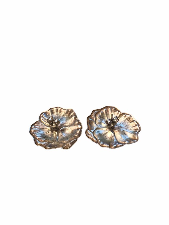 Vintage Sterling Silver Flower Earrings - Flower … - image 4