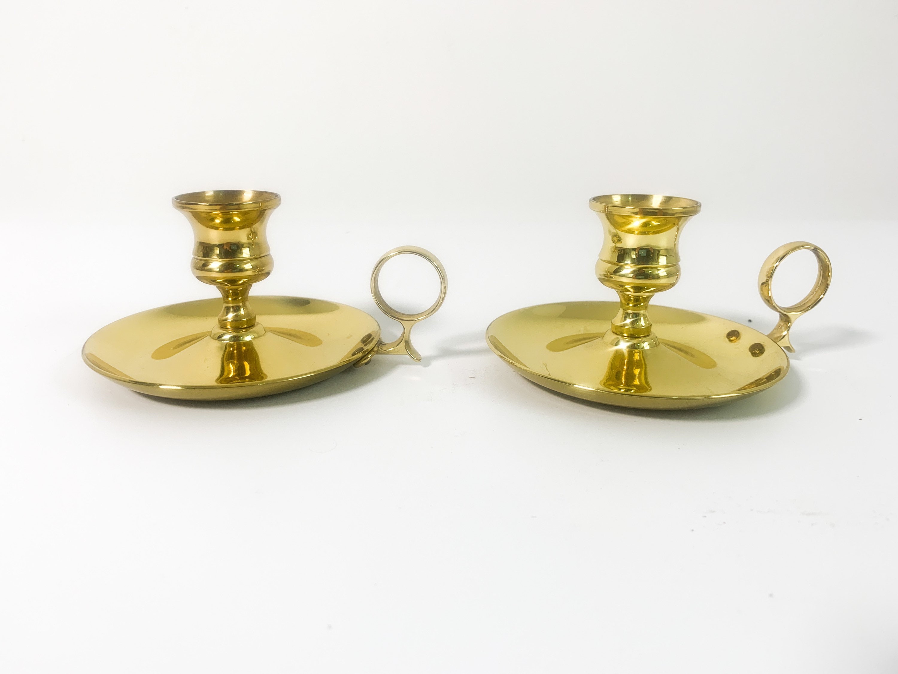 Vintage Pair Brass Chamberstick Candlesticks by BALDWIN - Low