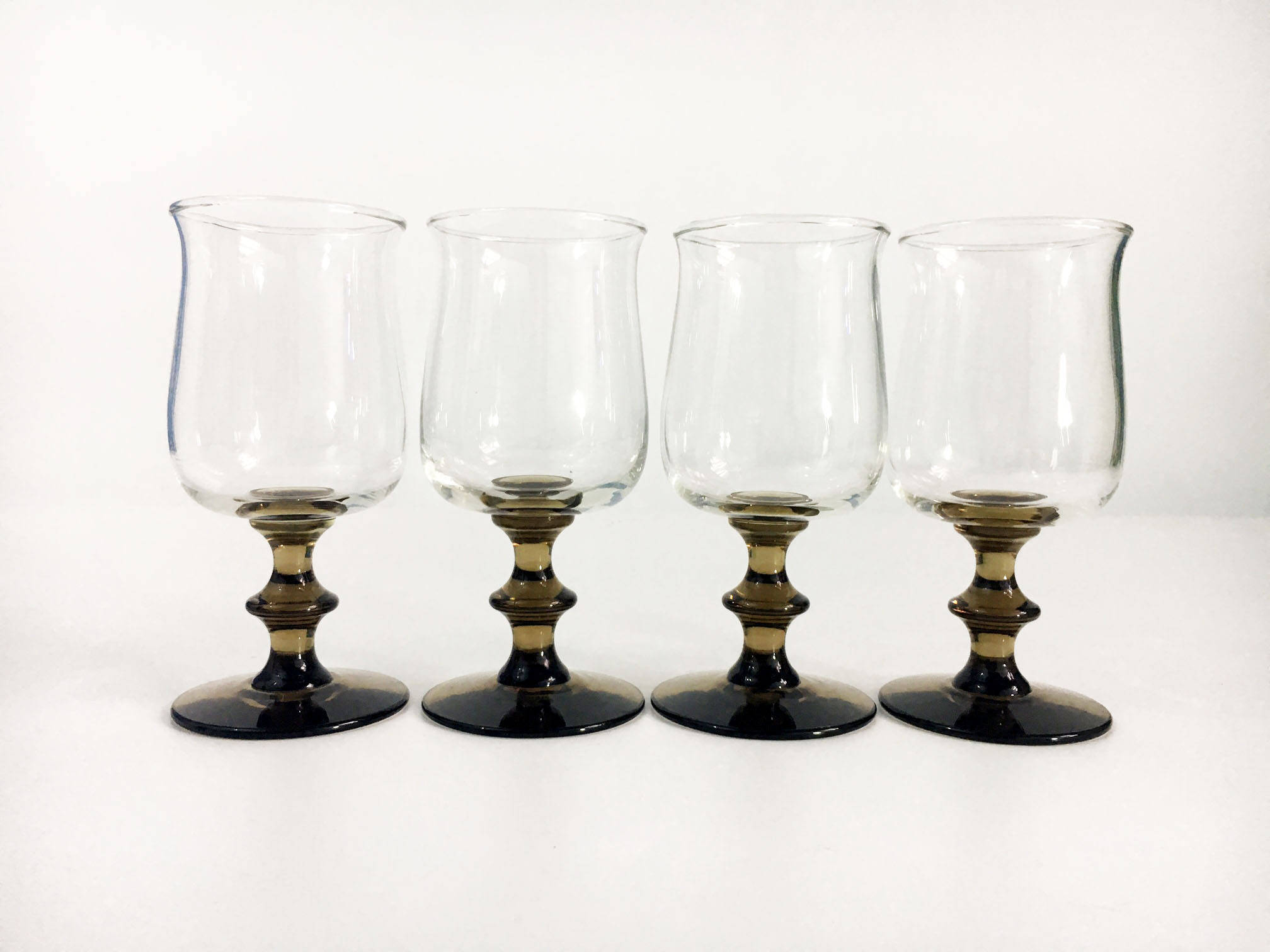 Set of 6 Libbey Rock Sharpe Tulip Brown Stem Wine Goblets - Libbey ...