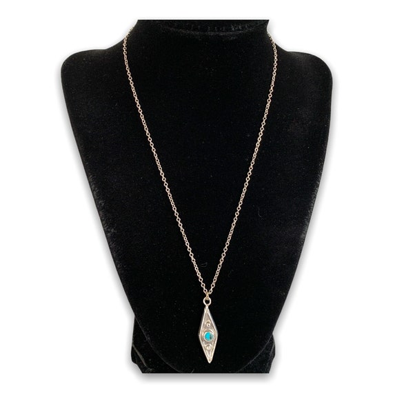 Vintage Sterling Silver & Turquoise Pendant on Bo… - image 3