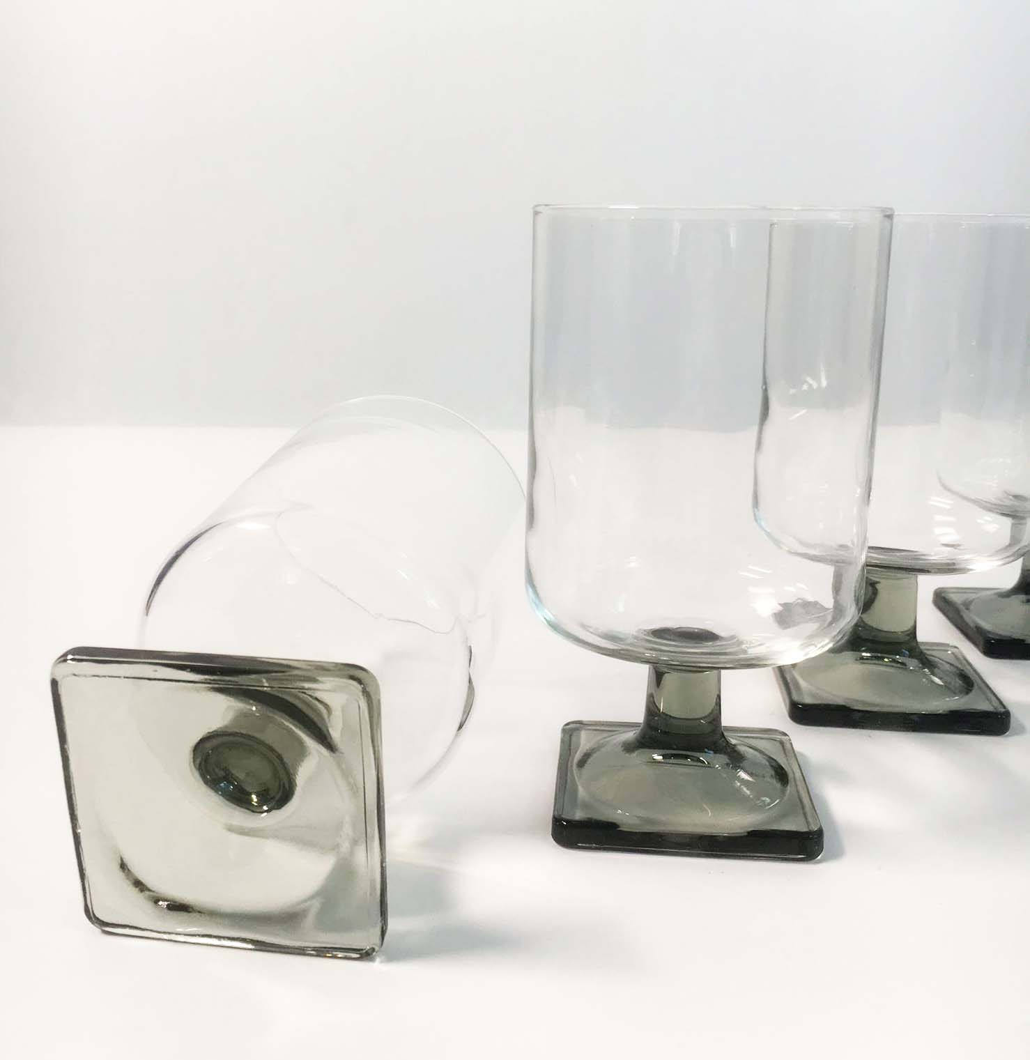 Vintage Federal Nordic Grey Wine Glasses Set 4 Square Midnight Smoky