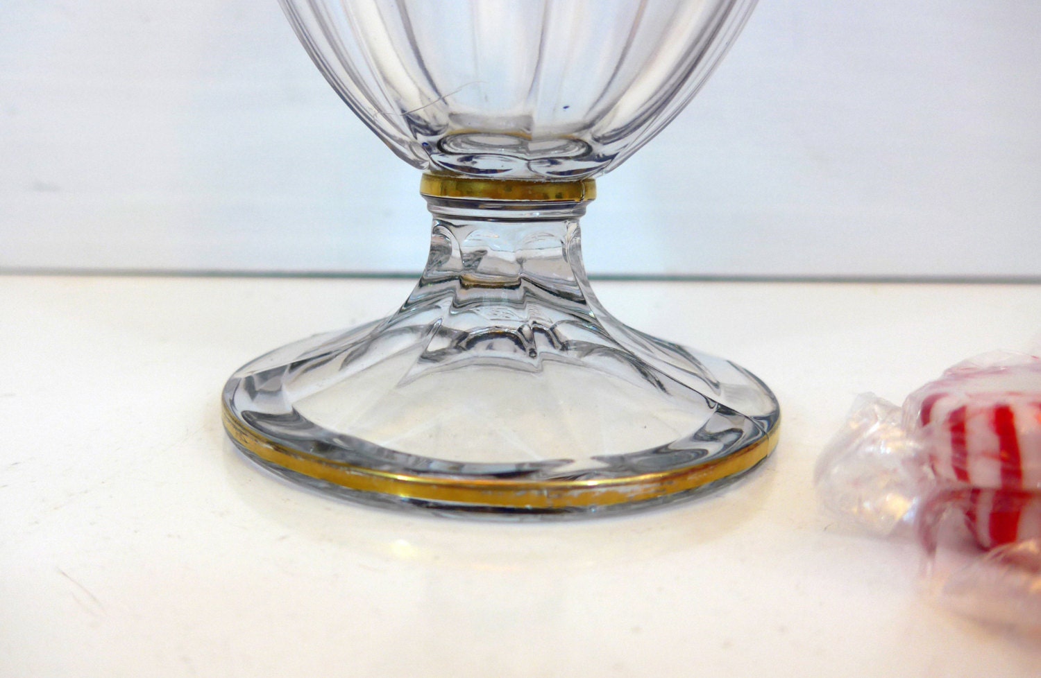 Heisey Candy Jar w/ Blue Gold Trim Candy Jar with Lid Heisey Gold