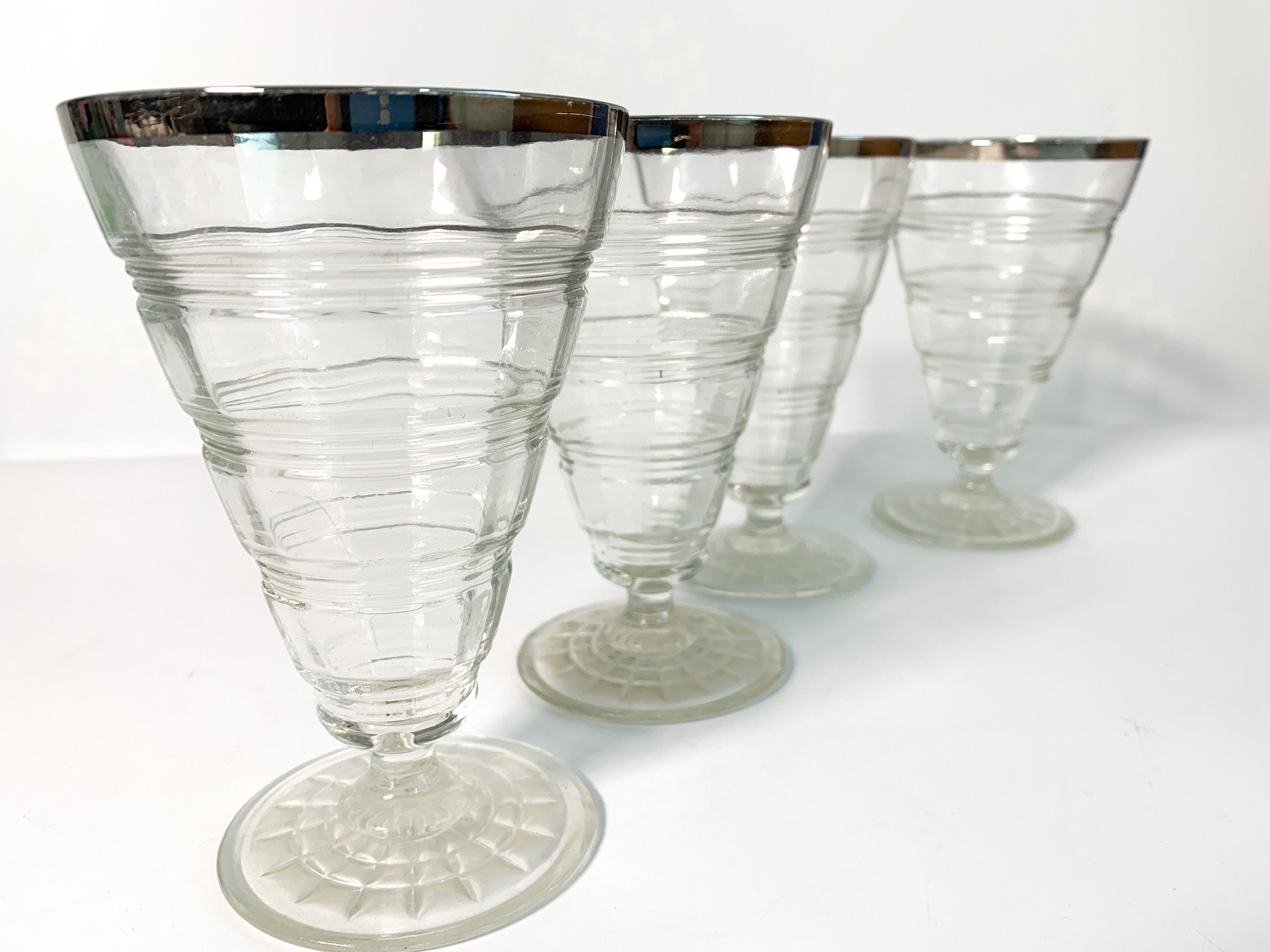 4 Vintage Banded Rings 10 Oz Footed Platinum Tumblers By