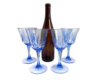 Set of 4 Vintage American Blue Water Goblets Glasses Captiva Blue by Avon circa 1989 - Retro Stemware Dinner Parties Party - Four Tall