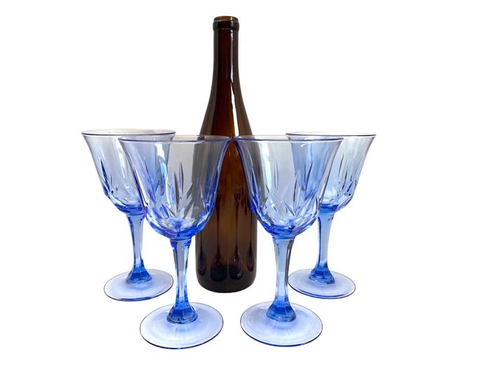Set of 4 Vintage American Blue Water Goblets Glasses Captiva Blue by Avon circa 1989 - Retro Stemware Dinner Parties Party - Four Tall