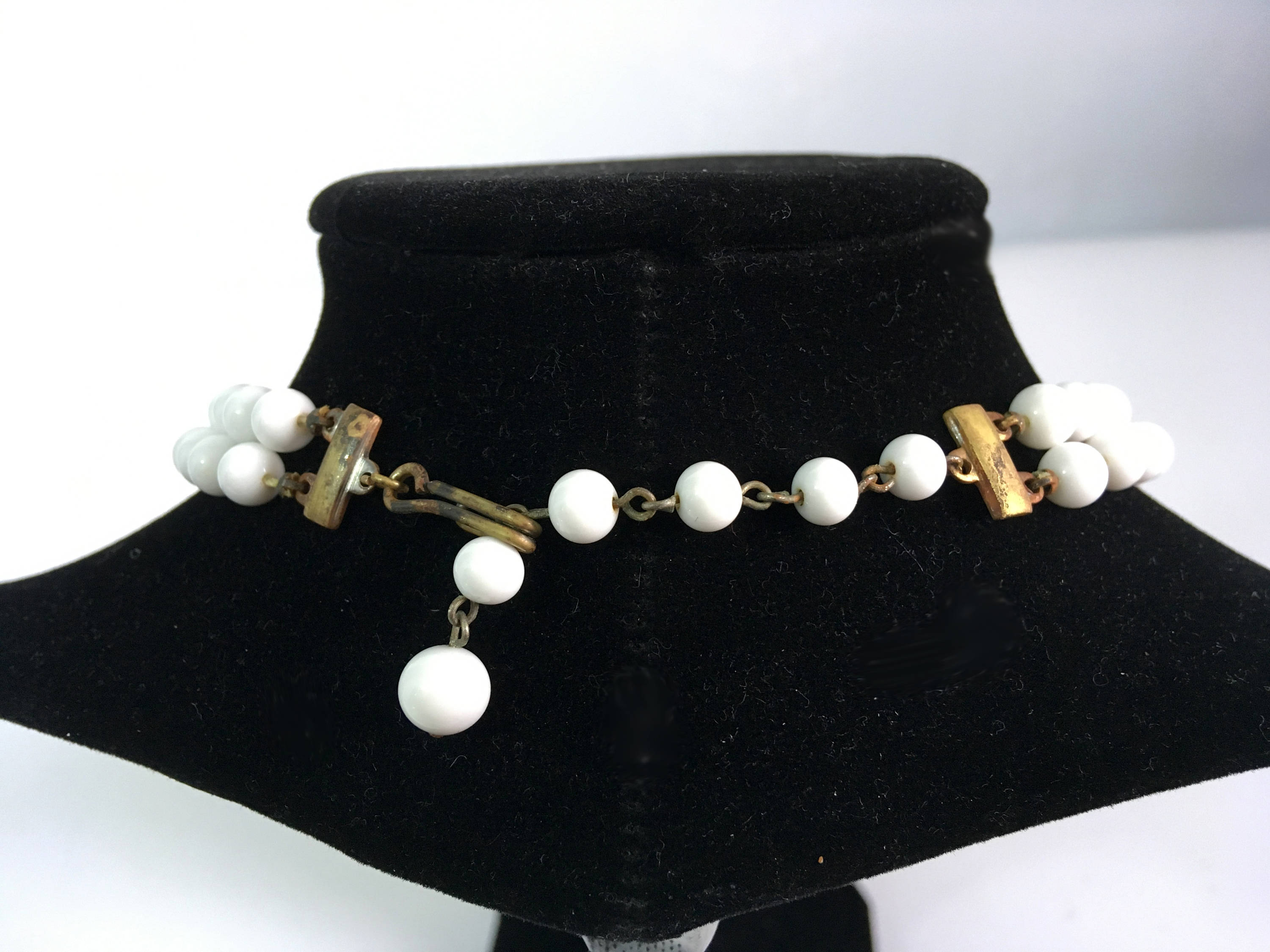 Vintage White Bead Necklace Retro Double / Single Strands w/ Pastel Flowers Japan Mid