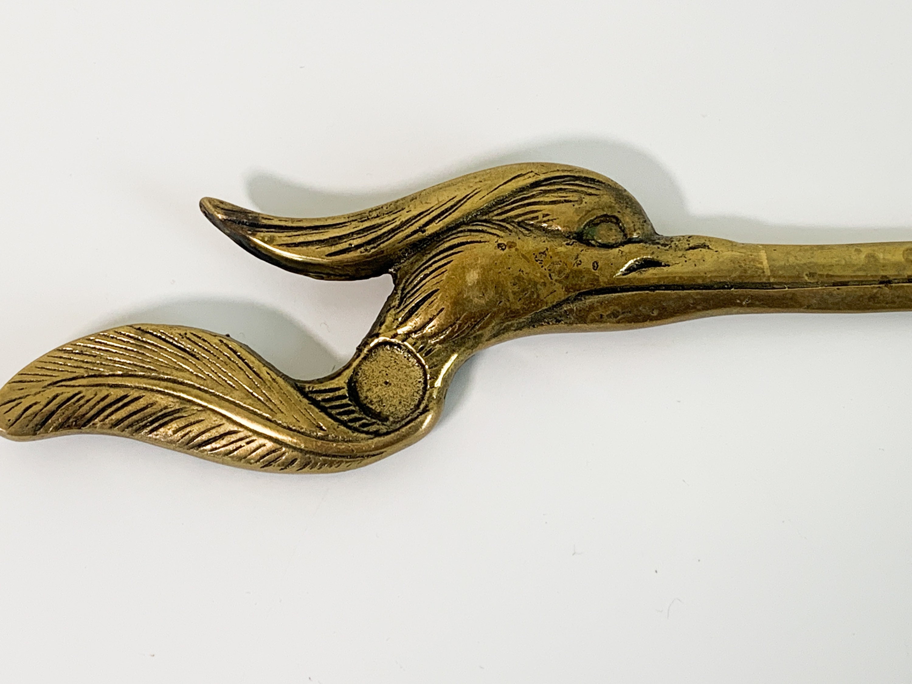 Vintage Brass Letter Opener Circa Bird Beak Crane Egret Wild Bird w