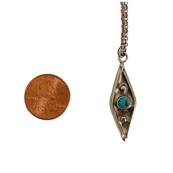 Vintage Sterling Silver & Turquoise Pendant on Bo… - image 5