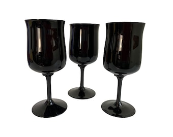 Vintage Lenox Midnight Mood Black Wine Glasses - Set of 3