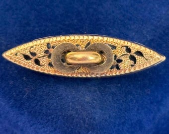 Antique / Vintage / Retro Brooch / Bar Pin - Small Gold Tone w/ Black Enamel Accent - Woman Accessories - Estate Jewelry - Old Lapel Pin