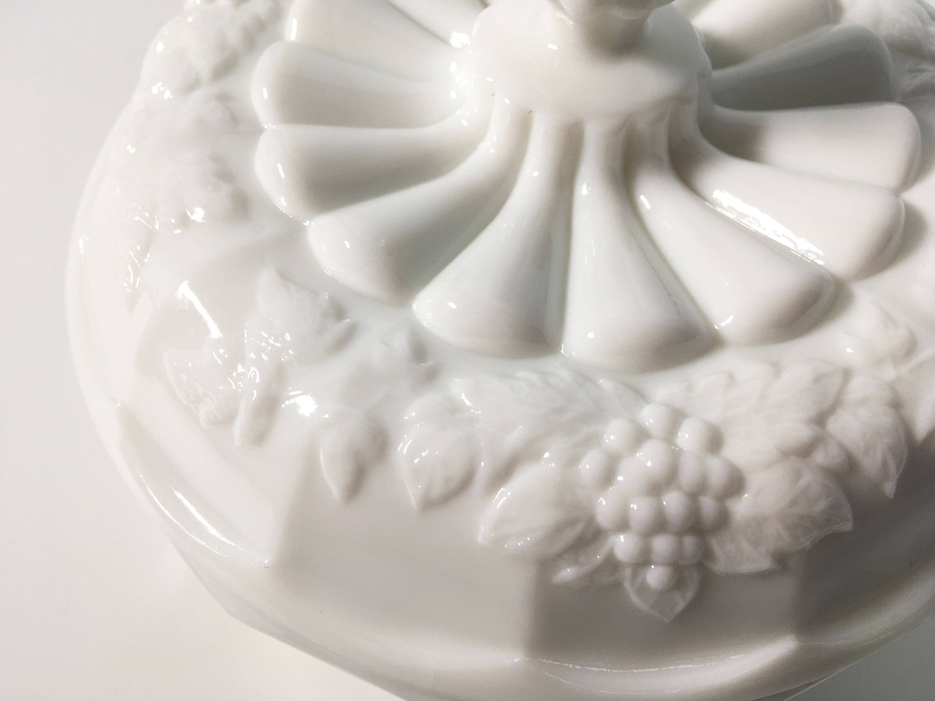 Vintage Westmoreland Grape Milk Glass Covered Chocolate or White Glass Candy Dish w/ Lid