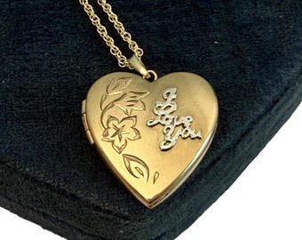 Vintage Two-Tone Heart Locket Love Necklace: 14K Gold Filled 2 Photo, Timeworn Treasure